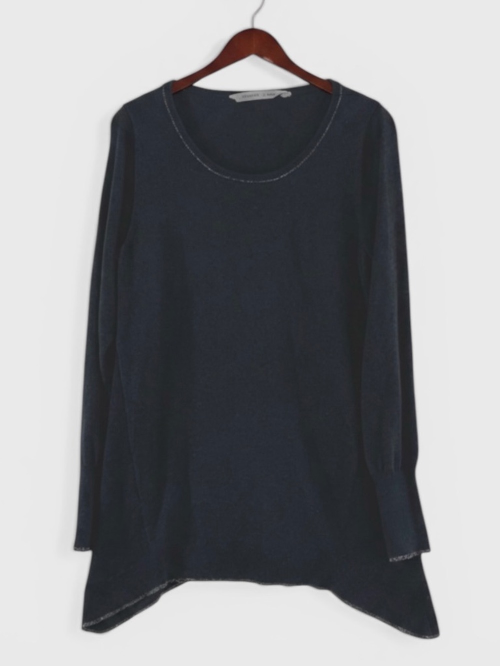 417 Athleta Gray Cotton Cashmere Sweater Tunic Top with Silver Thread Hems